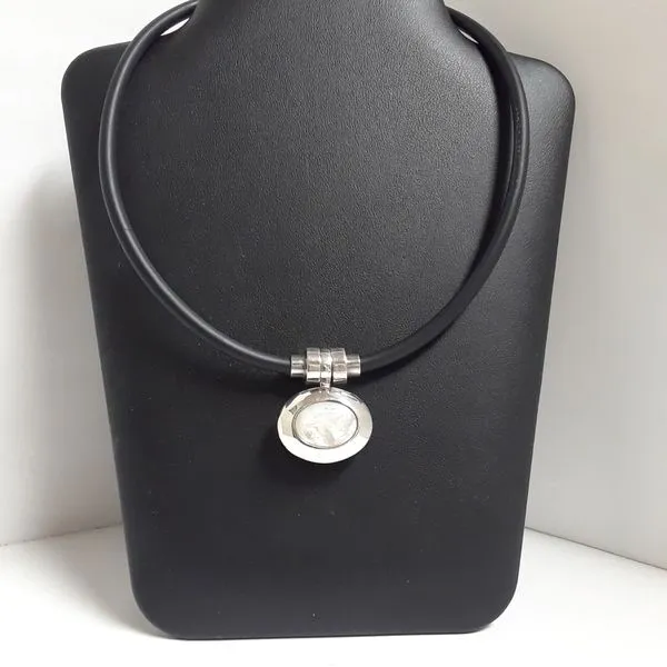 Sterling Silver Oval Pendant on Black Cord Chipper's Jewelry Bonney Lake, WA