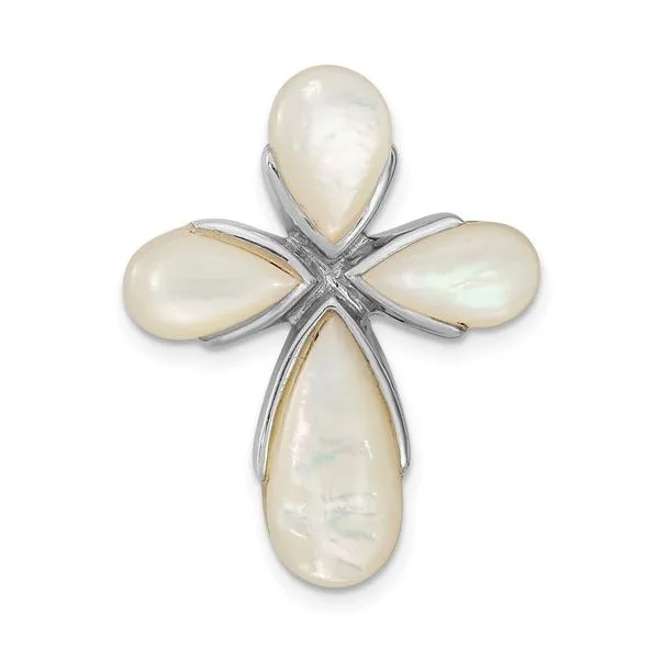 Sterling Silver Rhodium-plated Mother of Pearl Cross Pendant or Charm Chipper's Jewelry Bonney Lake, WA