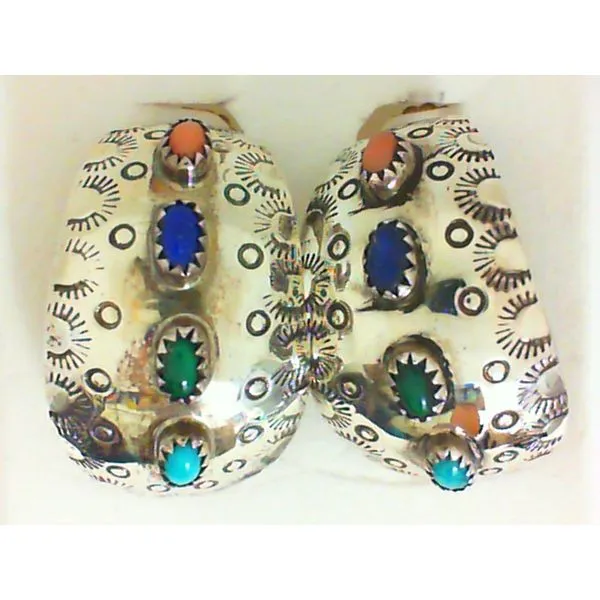 Genuine Turquoise, Coral and Jade Native American Sterling Silver Earrings Chipper's Jewelry Bonney Lake, WA