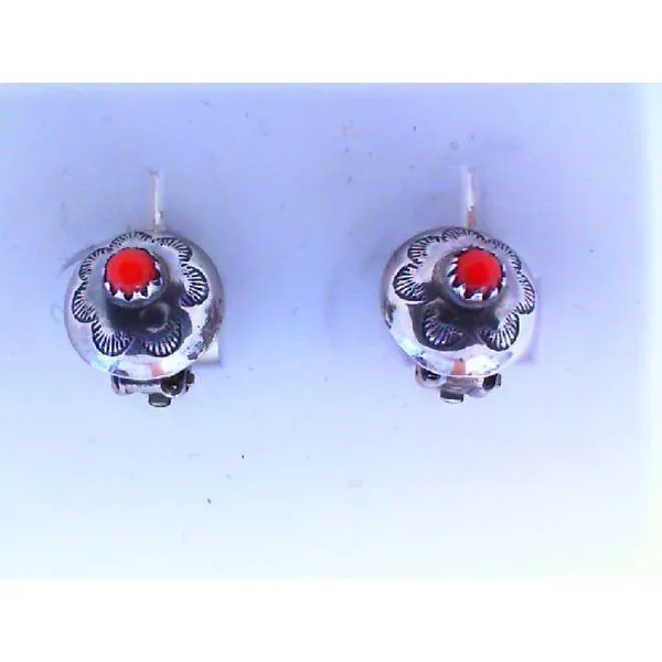 Genuine Coral Native American Sterling Silver Clip-on Earrings Image 2 Chipper's Jewelry Bonney Lake, WA