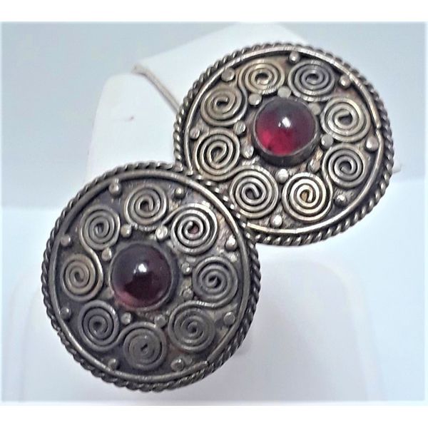 Sterling Silver Stud Earrings w/Swirls and Wine Colored Stone in the Center Chipper's Jewelry Bonney Lake, WA