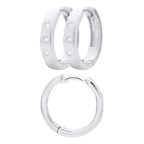 925 Sterling Silver 12mm Huggie Diamond Earrings Chipper's Jewelry Bonney Lake, WA
