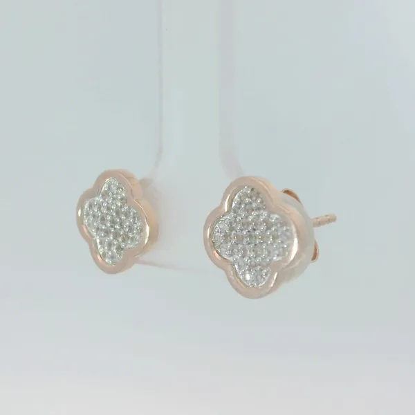 Sterlling Silver White Sapphire Clover Stud Earrings Rose Gold Plated Image 4 Chipper's Jewelry Bonney Lake, WA