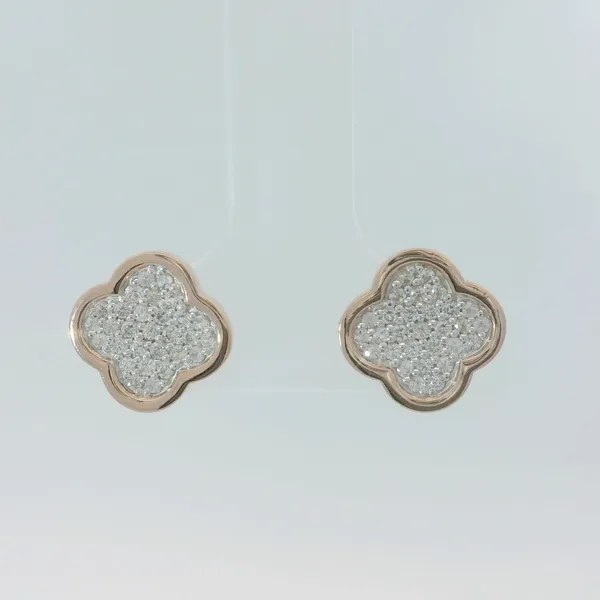 Sterlling Silver White Sapphire Clover Stud Earrings Rose Gold Plated Chipper's Jewelry Bonney Lake, WA