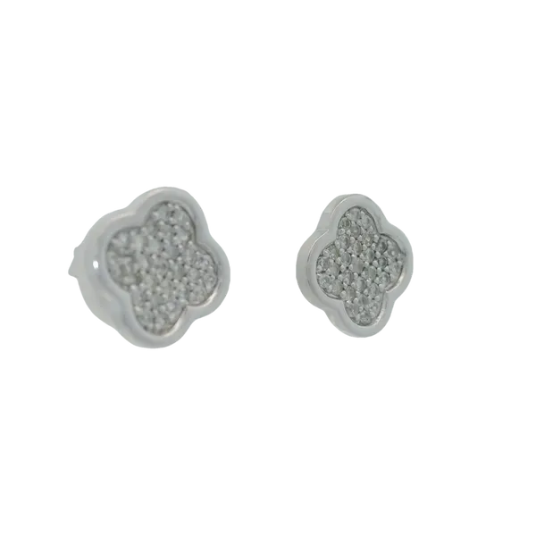 Sterling Silver White Sapphire Clover Stud Earrings Image 3 Chipper's Jewelry Bonney Lake, WA