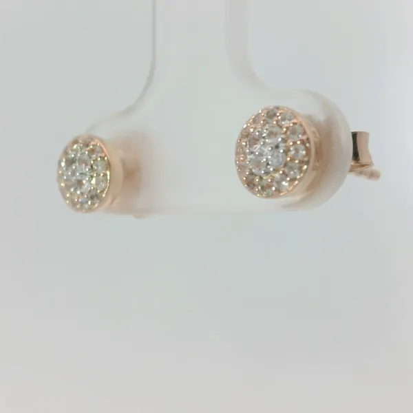 Sterling Silver White Sapphire Round Cluster Stud Earrings Rose Gold Plated Image 4 Chipper's Jewelry Bonney Lake, WA
