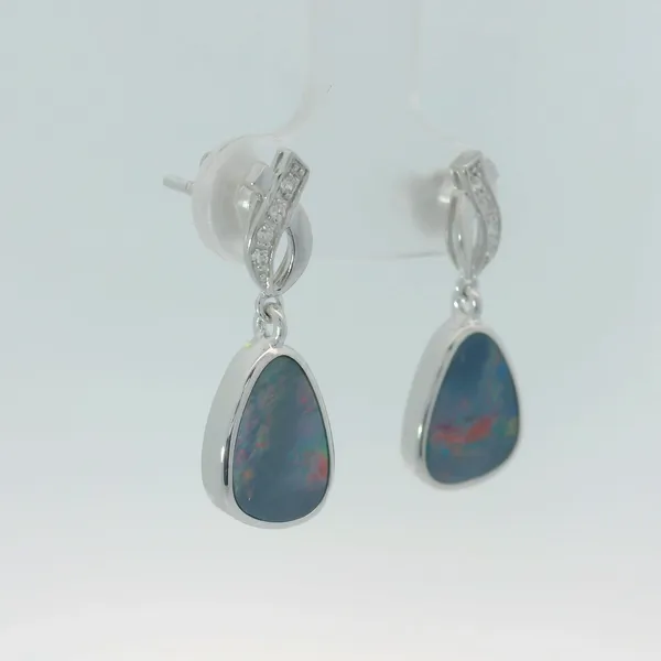 Sterling Silver Opal Doublet Diamond Earrings Image 3 Chipper's Jewelry Bonney Lake, WA