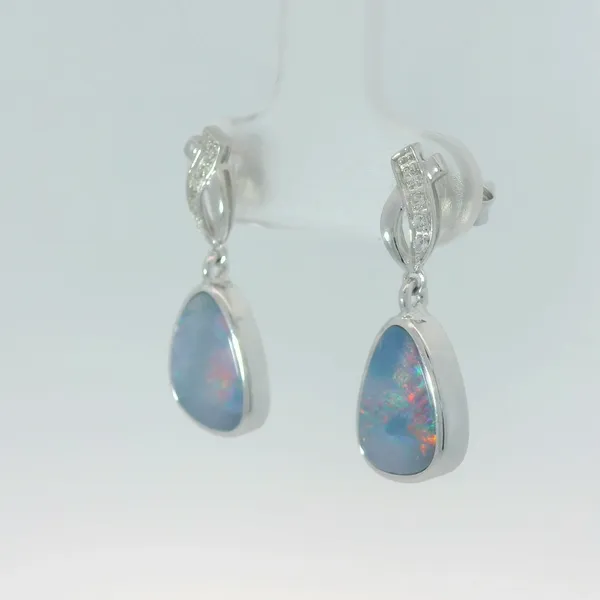 Sterling Silver Opal Doublet Diamond Earrings Image 4 Chipper's Jewelry Bonney Lake, WA