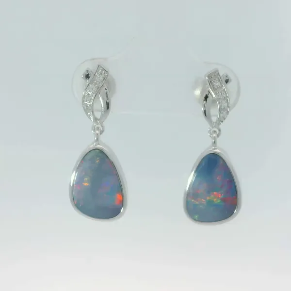 Sterling Silver Opal Doublet Diamond Earrings Chipper's Jewelry Bonney Lake, WA