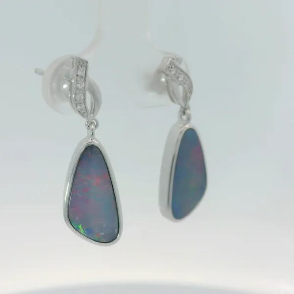 Sterling Silver Opal Doublet Diamond Earrings Image 3 Chipper's Jewelry Bonney Lake, WA