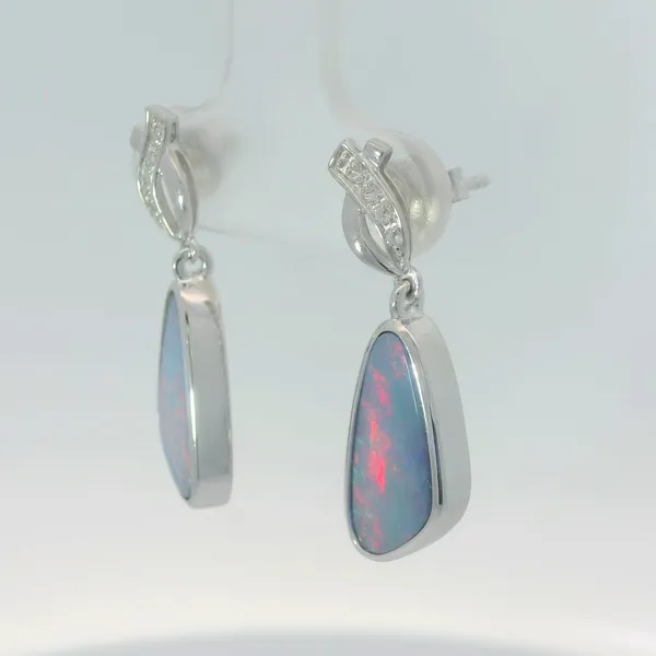 Sterling Silver Opal Doublet Diamond Earrings Image 4 Chipper's Jewelry Bonney Lake, WA