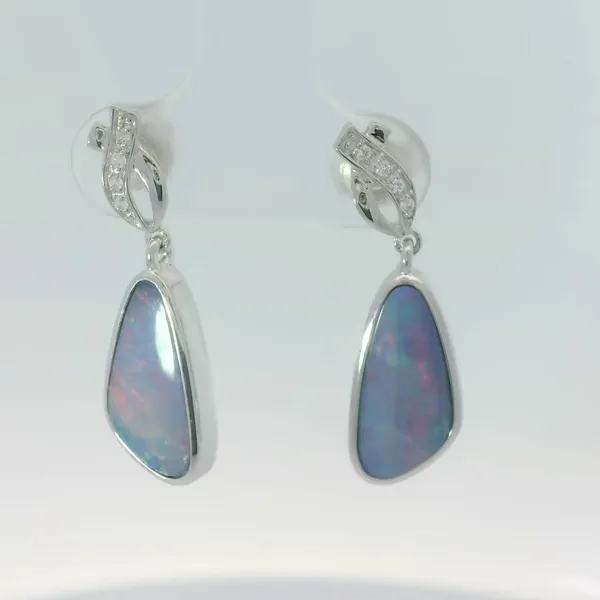 Sterling Silver Opal Doublet Diamond Earrings Chipper's Jewelry Bonney Lake, WA