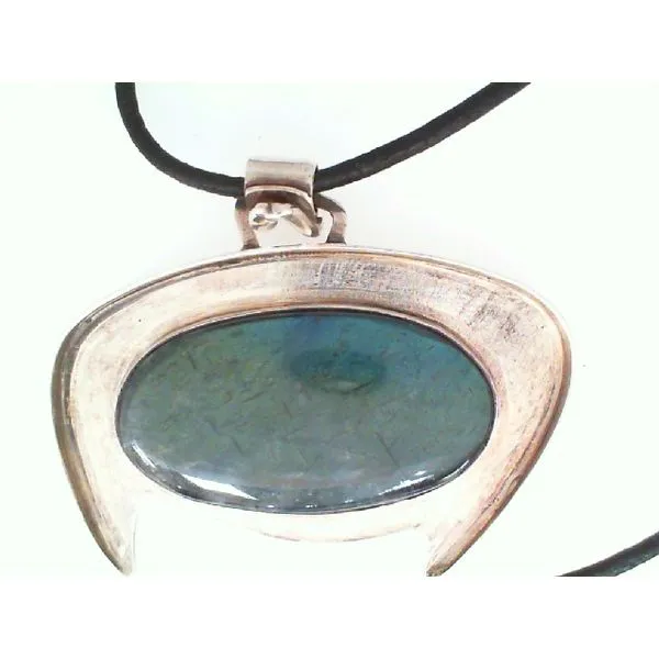 Silver Pendant with Labradorite on a Black Cord Chipper's Jewelry Bonney Lake, WA