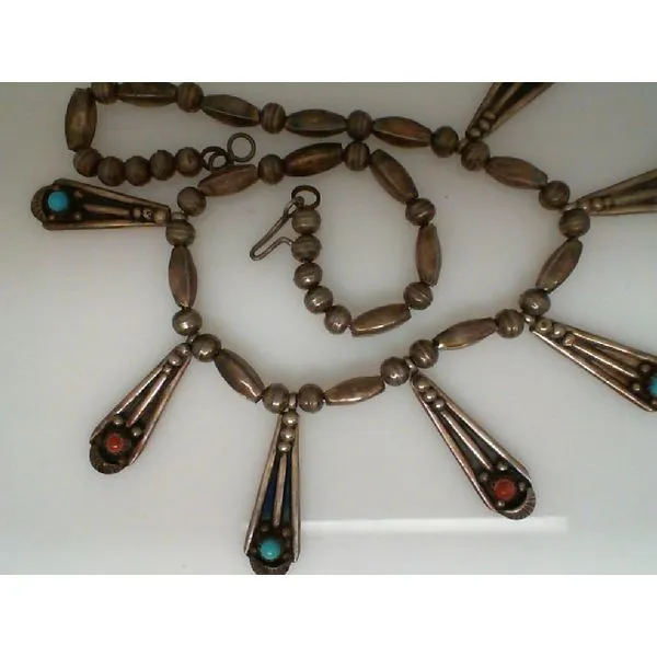 Sterling Necklace with Turquoise and Coral Stones Chipper's Jewelry Bonney Lake, WA