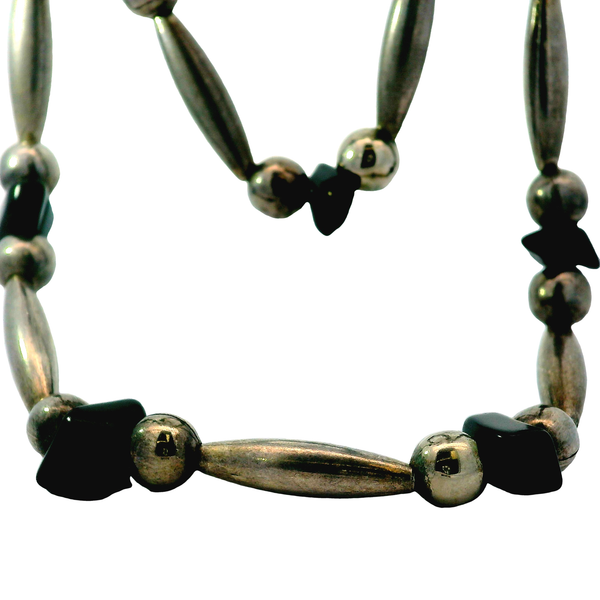 Navajo Silver Onyx Beaded Necklace Image 2 Chipper's Jewelry Bonney Lake, WA
