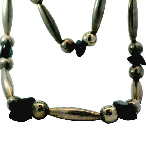 Navajo Silver Beaded Necklace with Onyx Beads Image 2 Chipper's Jewelry Bonney Lake, WA