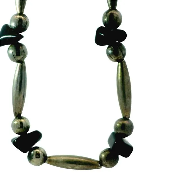 Navajo Silver Beaded Necklace with Onyx Beads Chipper's Jewelry Bonney Lake, WA