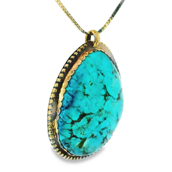 Native American Turquoise Pendant with 24" Sterling Silver Herringbone Chain Image 2 Chipper's Jewelry Bonney Lake, WA