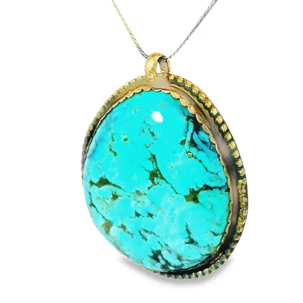Native American Turquoise Pendant with 24" Sterling Silver Herringbone Chain Image 3 Chipper's Jewelry Bonney Lake, WA