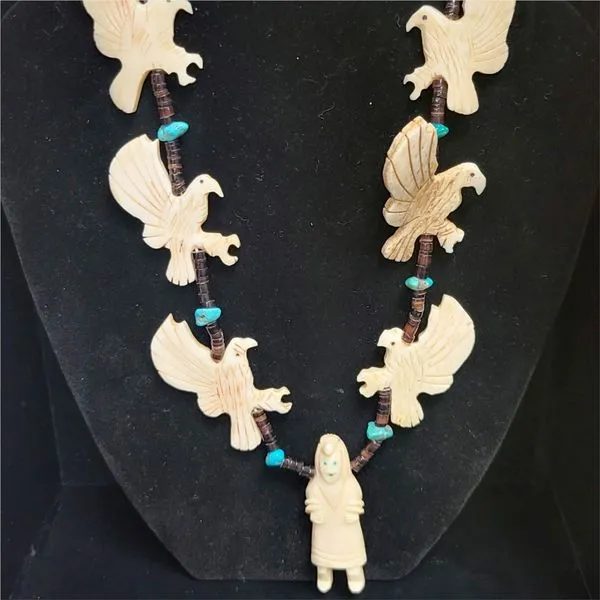 Vintage Native American Bone Eagle Turquoise Beaded Necklace Chipper's Jewelry Bonney Lake, WA