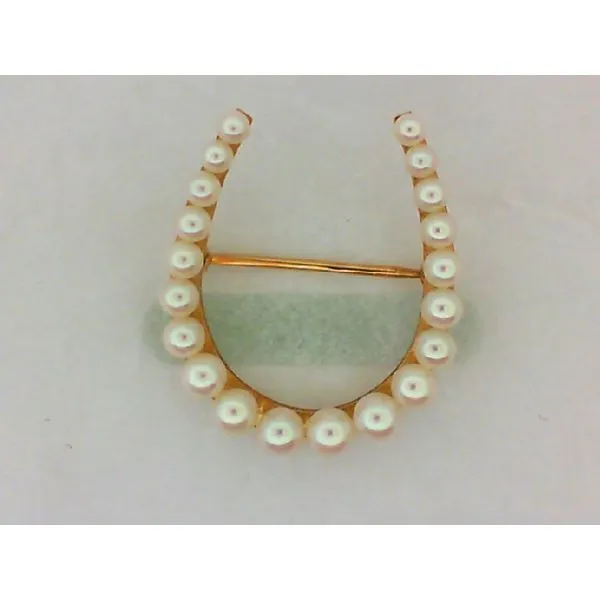 14 Yellow Gold Pearl Horseshoe-Shaped Brooch Chipper's Jewelry Bonney Lake, WA