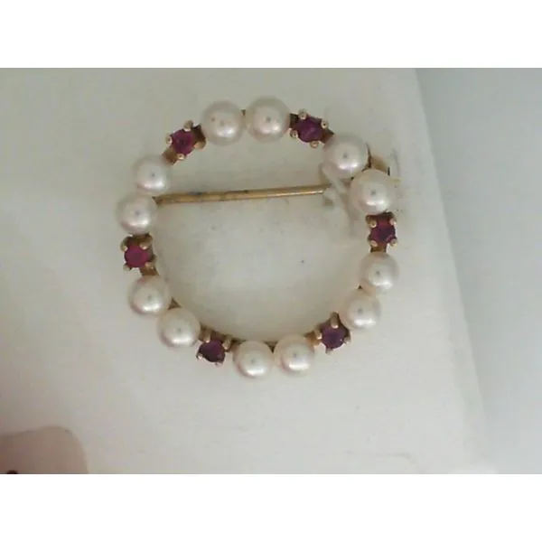 14K Yellow Gold Pearl and Ruby Brooch Chipper's Jewelry Bonney Lake, WA