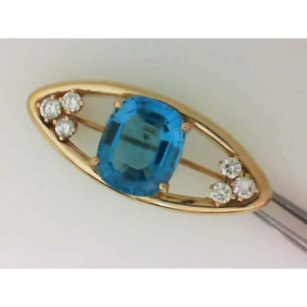 14K Yellow Gold Blue Topaz & Diamond Brooch Chipper's Jewelry Bonney Lake, WA