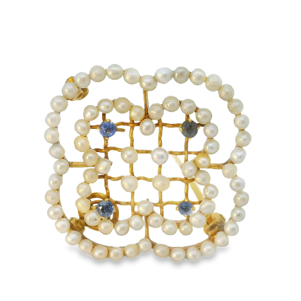 14K Yellow Gold Victorian Seed Pearl Sapphire Brooch/Pendant Chipper's Jewelry Bonney Lake, WA