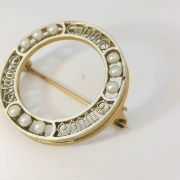 14K Yellow Gold Vintage Seed Pearl Art Deco Pin Image 2 Chipper's Jewelry Bonney Lake, WA