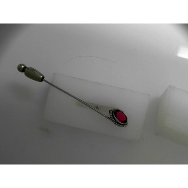 10K White Gold Red Glass and Seed Pearl Stick Pin Image 2 Chipper's Jewelry Bonney Lake, WA