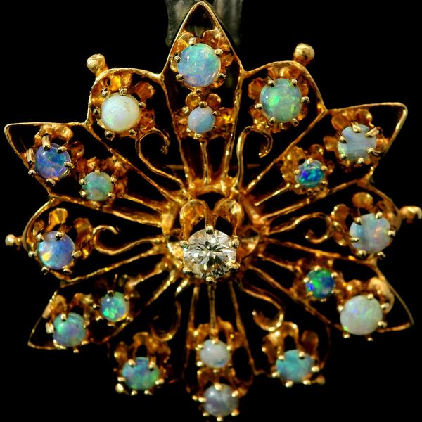 14KY Vintage Opal Diamond Star Brooch Chipper's Jewelry Bonney Lake, WA