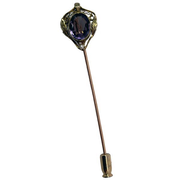 10KY Purple Glass and Seed Pearl Stickpin. Image 2 Chipper's Jewelry Bonney Lake, WA