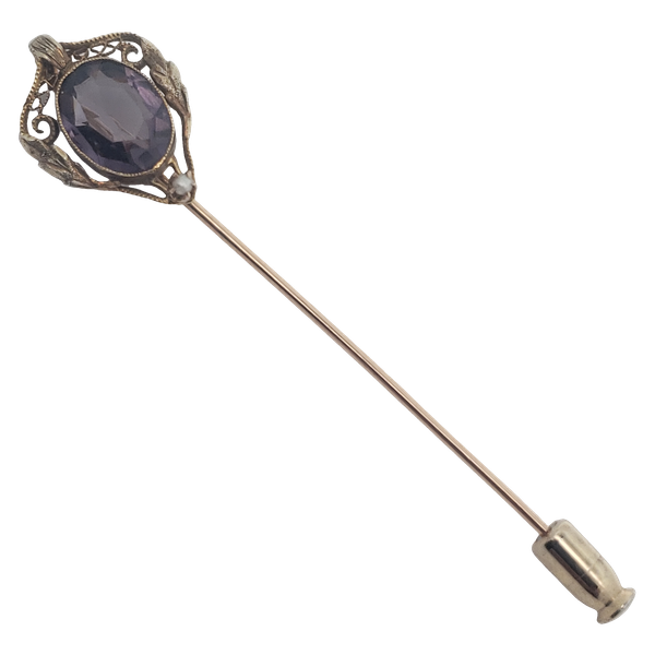 10KY Purple Glass and Seed Pearl Stickpin. Image 2 Chipper's Jewelry Bonney Lake, WA