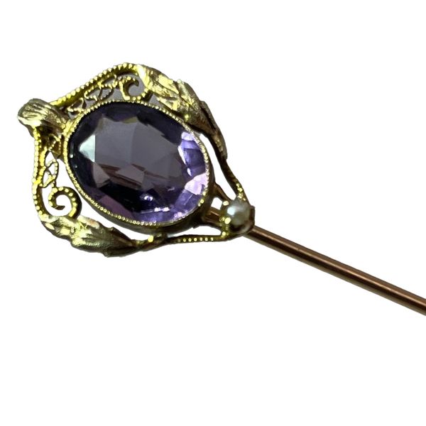 10KY Purple Glass and Seed Pearl Stickpin. Chipper's Jewelry Bonney Lake, WA