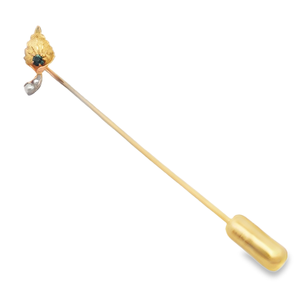14KY Stickpin w/ Green Glass and Faux Pearls. Image 2 Chipper's Jewelry Bonney Lake, WA