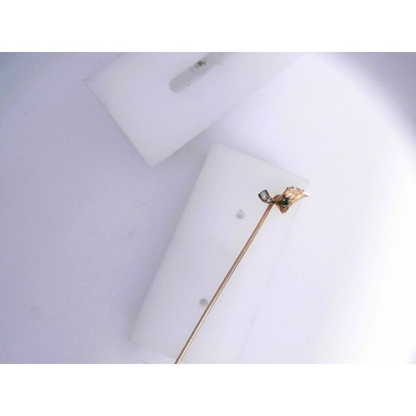 14KY Stickpin w/ Green Glass and Faux Pearls. Chipper's Jewelry Bonney Lake, WA