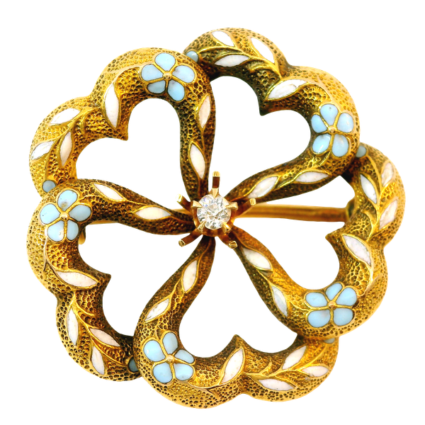 18K Pendant/Brooch w/ 0.04ctw Old Euro Diamond and Floral Enamel Chipper's Jewelry Bonney Lake, WA