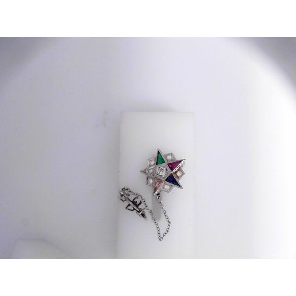 14KW Order of the Eastern Star Mason Pin w/Diamonds and Synthetic Stones. Chipper's Jewelry Bonney Lake, WA