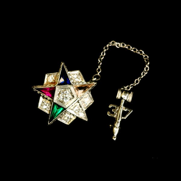 14KW Order of the Eastern Star Mason Pin w/Diamonds and Synthetic Stones. Chipper's Jewelry Bonney Lake, WA