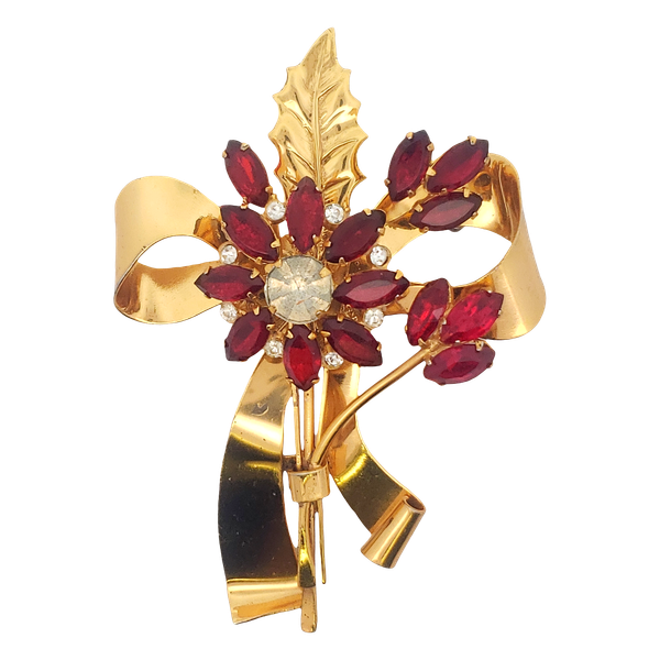 Vintage Sterling Silver Red Glass Floral Brooch Chipper's Jewelry Bonney Lake, WA