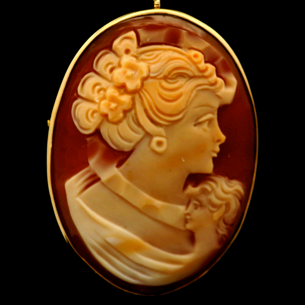 14K Yellow Shell Cameo Brooch/Pendant.  Frame Measures 41.40 x 30.98mm. Chipper's Jewelry Bonney Lake, WA