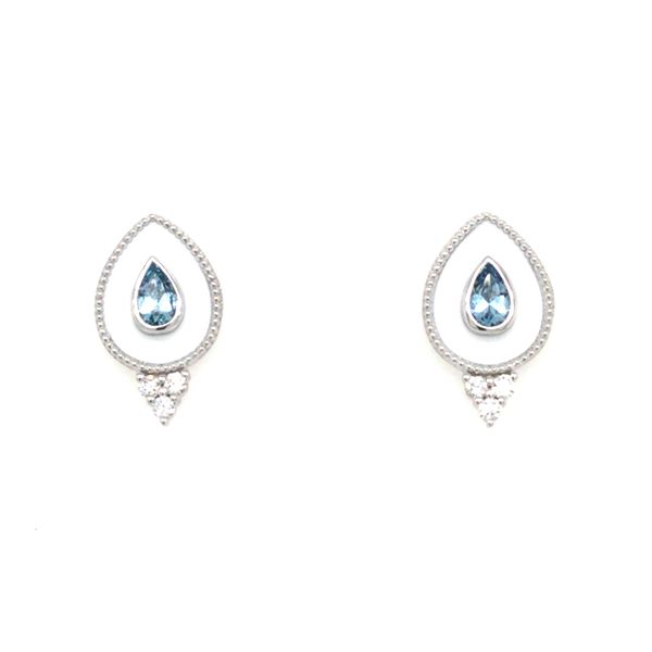 14K White White Enamel, Aquamarine and Natural Diamond Stud Earrings Christopher's Fine Jewelry Pawleys Island, SC