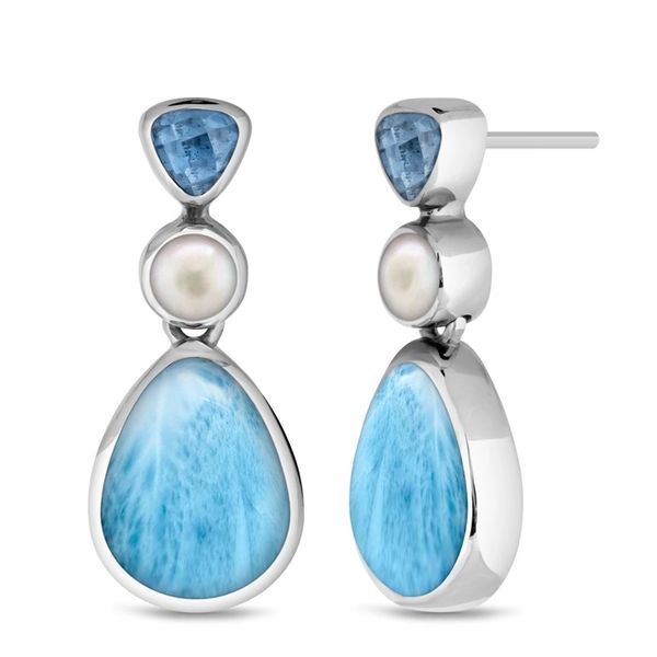 Sterling Silver Larimar, Fresh Water Pearl and Blue Spinel Drop Earrings Christopher's Fine Jewelry Pawleys Island, SC