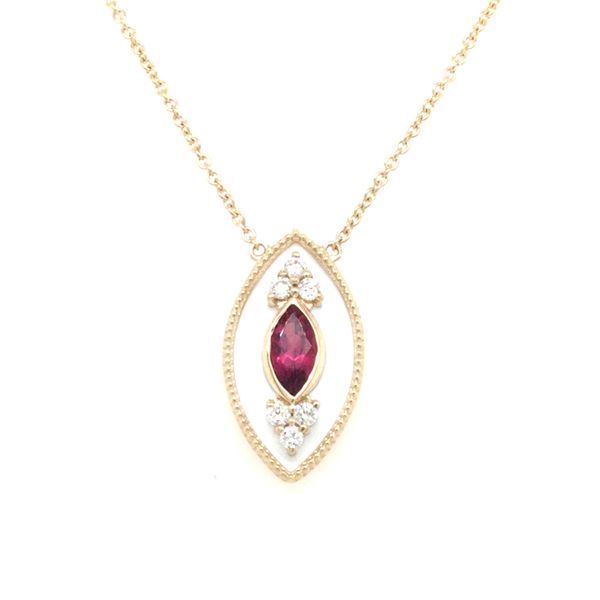 14K Yellow Rubellite Tourmaline and Natural Diamond 18 inch Necklace Christopher's Fine Jewelry Pawleys Island, SC