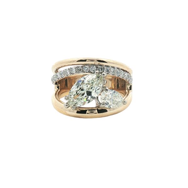 Marquise and Pear Diamonds Two-Stone Contemporary Ring in 14k Yellow and White Gold Clark's Diamond Jewelers Coeur d'Alene, ID