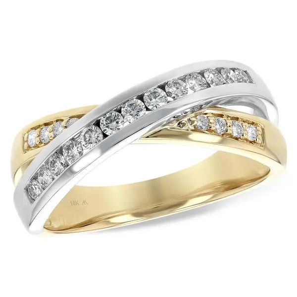 Crossover Diamond Ring: 0.32cttw Channel-Set Diamonds in 14k Yellow & White Gold Clark's Diamond Jewelers Coeur d'Alene, ID