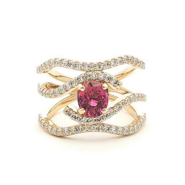 Pink Sapphire and Diamond Custom Ring in 14k Yellow Gold Clark's Diamond Jewelers Coeur d'Alene, ID