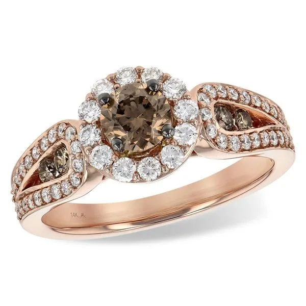 1.66cttw Brown and White Diamond Halo Ring in 14k Rose Gold Clark's Diamond Jewelers Coeur d'Alene, ID