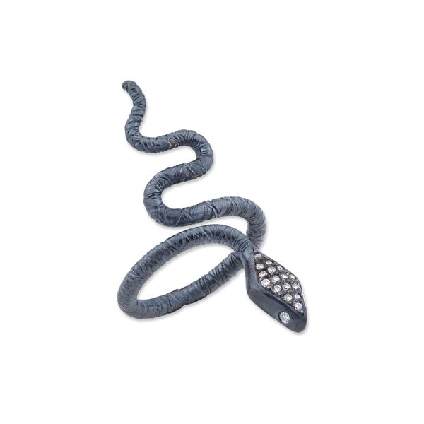 Diamond Snake Ring in Oxidized Sterling Silver Clark's Diamond Jewelers Coeur d'Alene, ID