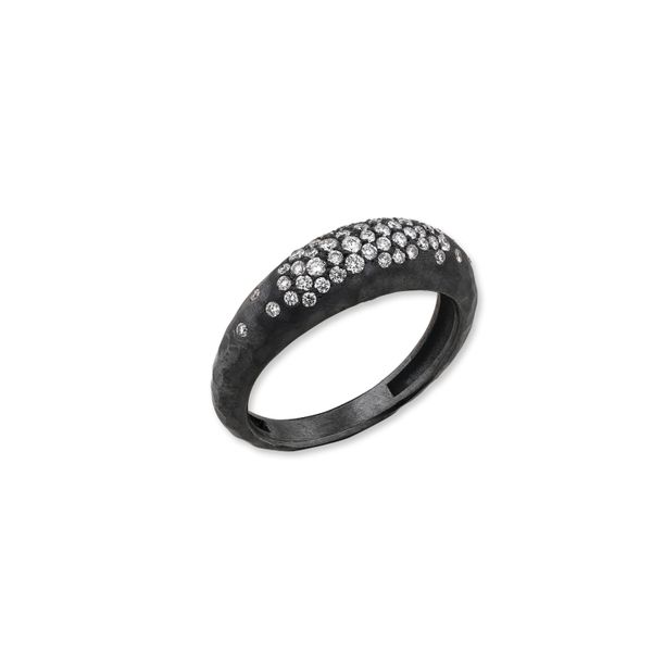 Oxidized Sterling Silver Hammered Diamond Ring Clark's Diamond Jewelers Coeur d'Alene, ID